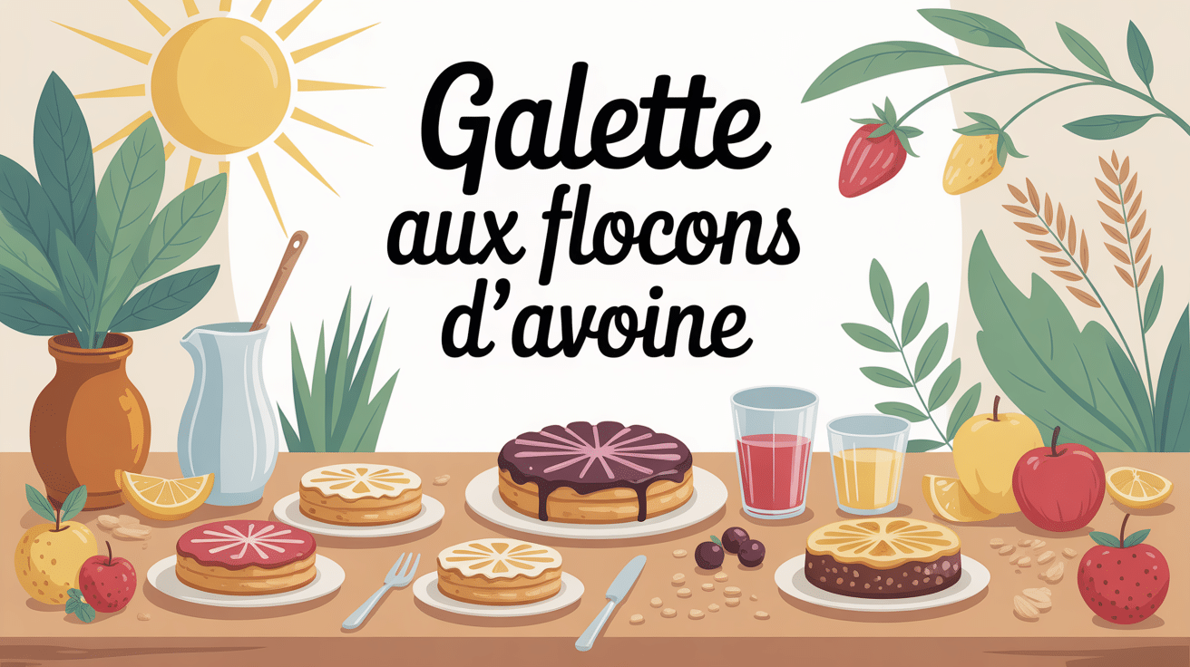 Galette aux flocons d'avoine sur table ensoleillée avec fruits