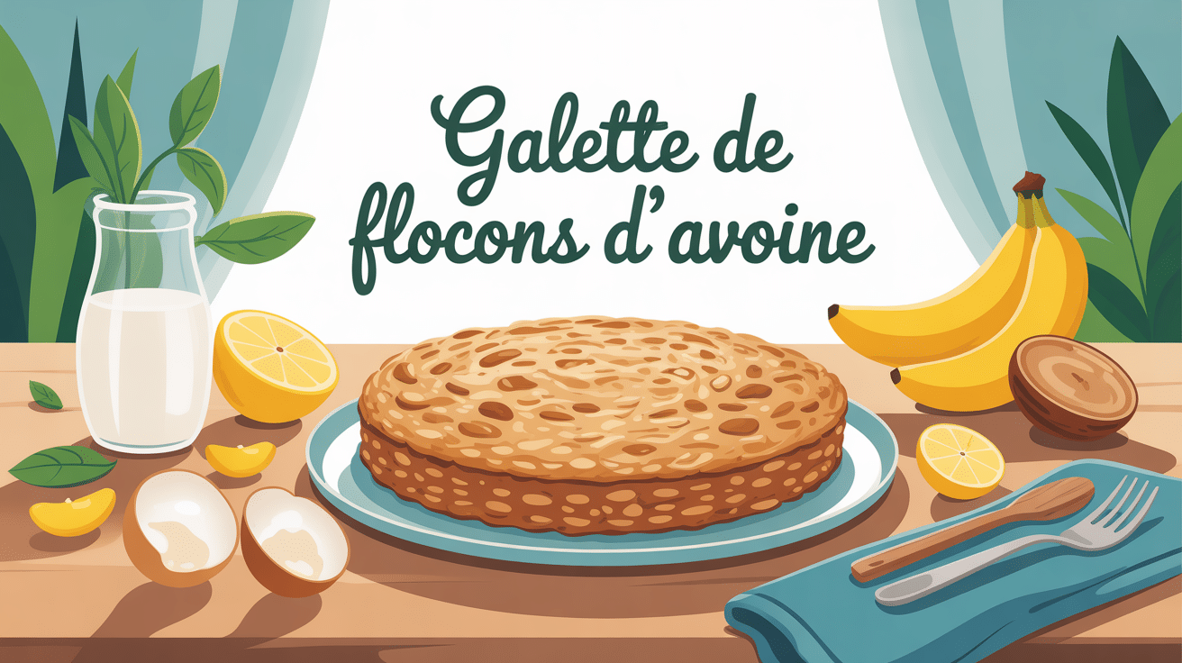 Galette de flocons d'avoine sur assiette avec ingrédients naturels