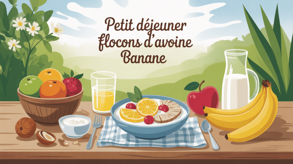 petit dejeuner flocon d avoine banane sur table rustique
