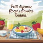 petit dejeuner flocon d avoine banane sur table rustique