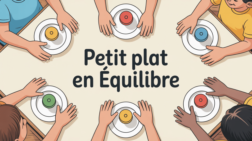Petit plat en equilibre jeu mains enfant table illustration