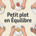 Petit plat en equilibre jeu mains enfant table illustration