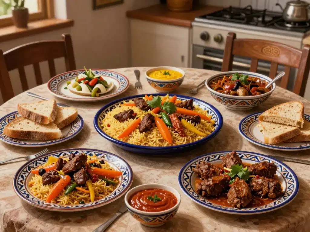 Plats classiques de recette juive tunisienne sur table