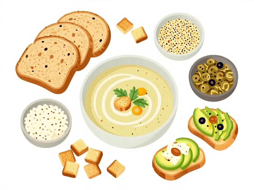 que manger avec une soupe le soir pain riz croutons toasts pour soupe