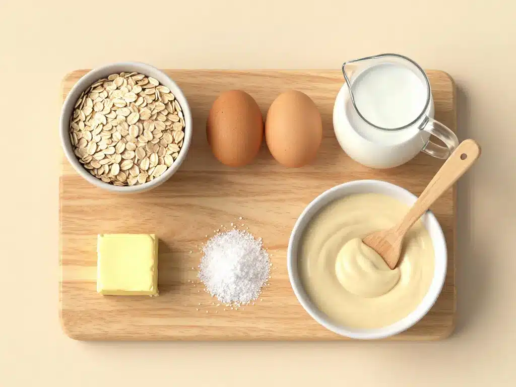 Ingrédients pour galette aux flocons d'avoine sur planche