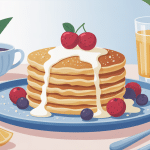 Illustration de la recette pancake fromage blanc moelleux et dorés sur assiette