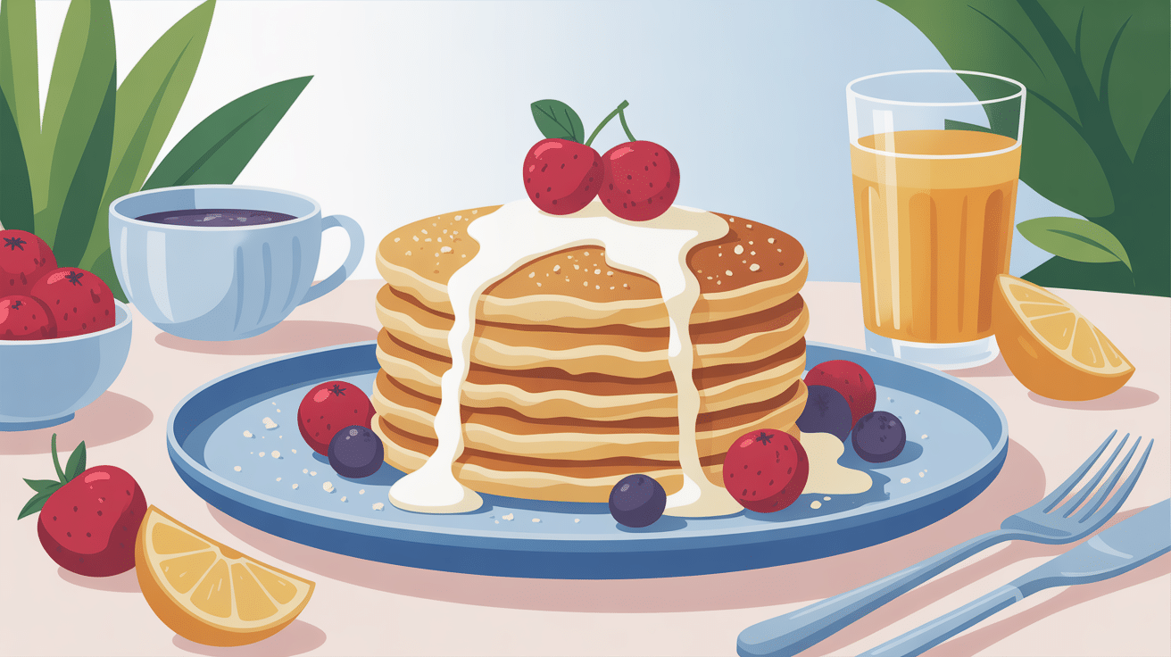 Illustration de la recette pancake fromage blanc moelleux et dorés sur assiette