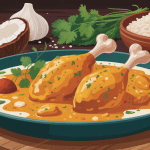 recette de poulet au curry et lait de coco dans un plat illustré
