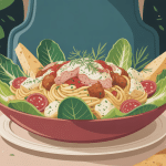 Salade de pates au poulet cesar présentée dans un saladier