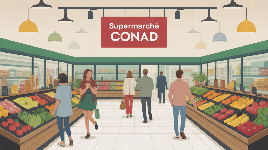 illustration supermarché conad moderne ambiance italienne