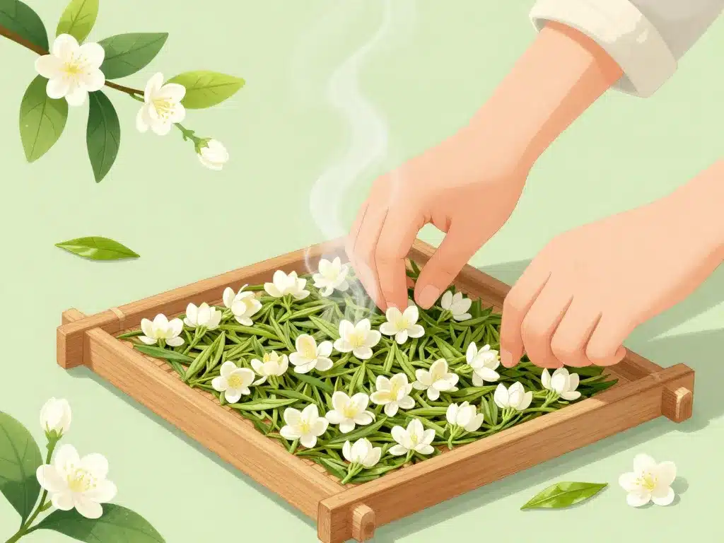 Tea jasmin feuilles et fleurs procédé artisanal