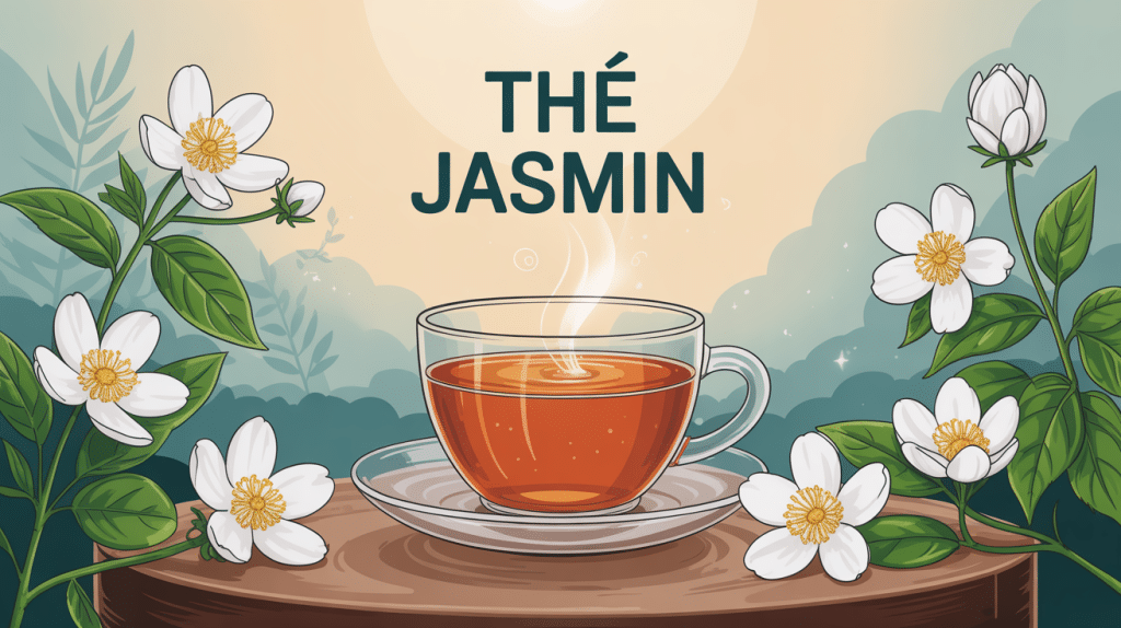 Tea jasmin tasse et fleurs de jasmin