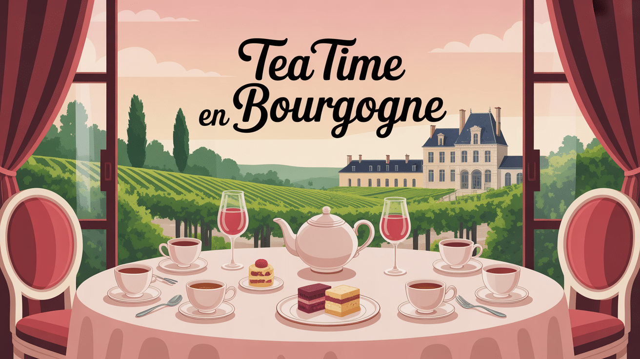 Tea time Burgundy table raffinée pâtisseries vignobles