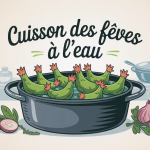 Illustration temps de cuisson des feves à l'eau casserole cuisine