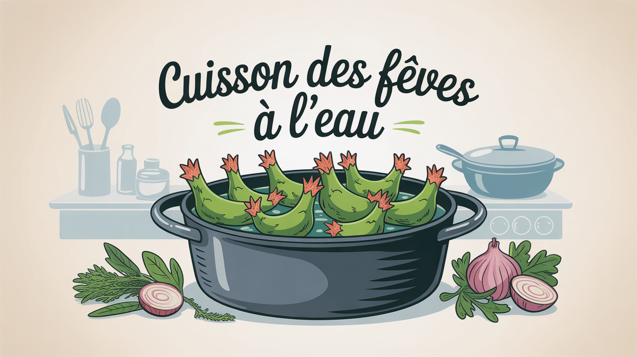 Illustration temps de cuisson des feves à l'eau casserole cuisine