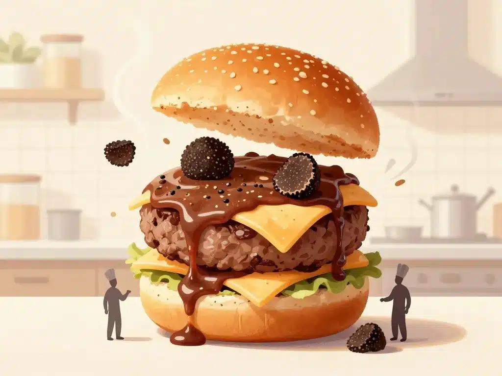 Truffle burger décomposé avec ingrédients gourmet