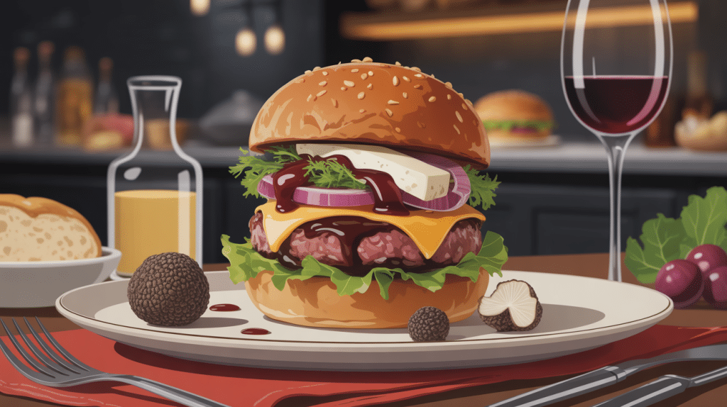 Truffle burger gourmet avec sauce et pain brioché