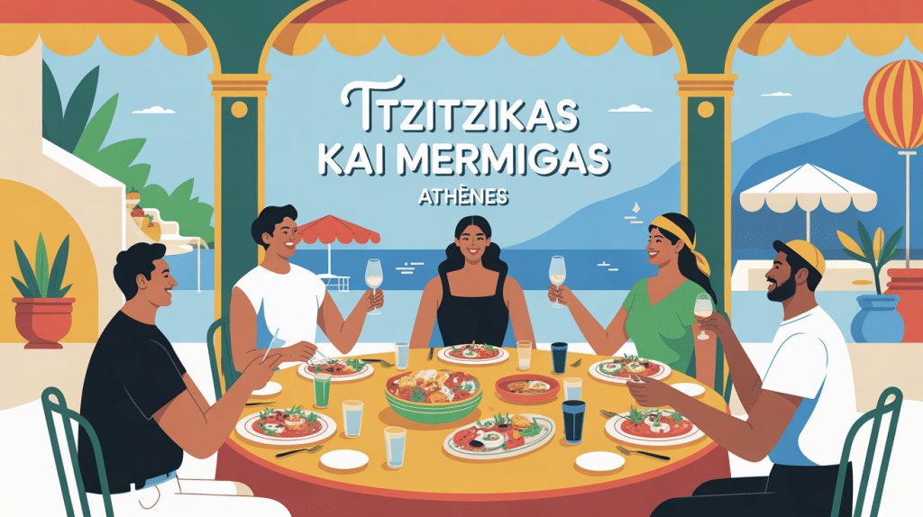 Scène de restaurant tzitzikas kai mermigas Athènes chaleureuse