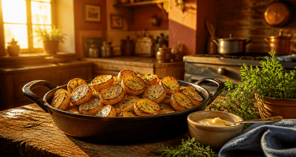 accompagnement de pommes de terre sarladaises dorées en plat