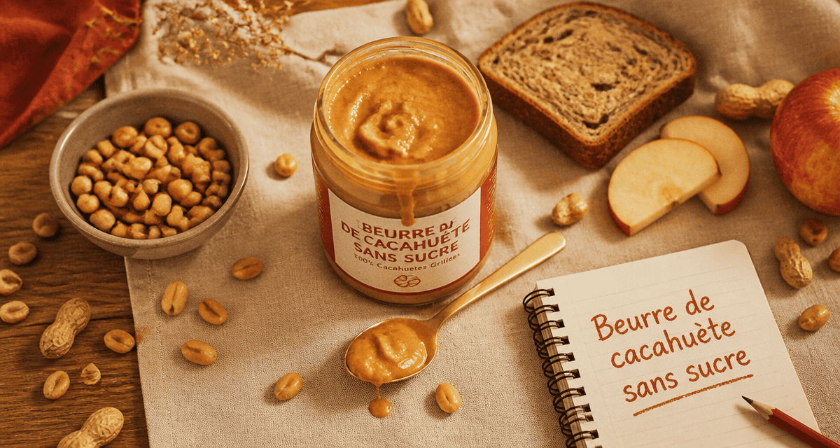 beurre de cacahuete sans sucre pot ouvert sur table