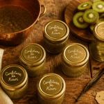 pots confiture de kiwi de grand-mère sur table
