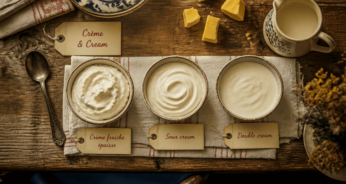 cream creme fraiche sour cream double cream en bols