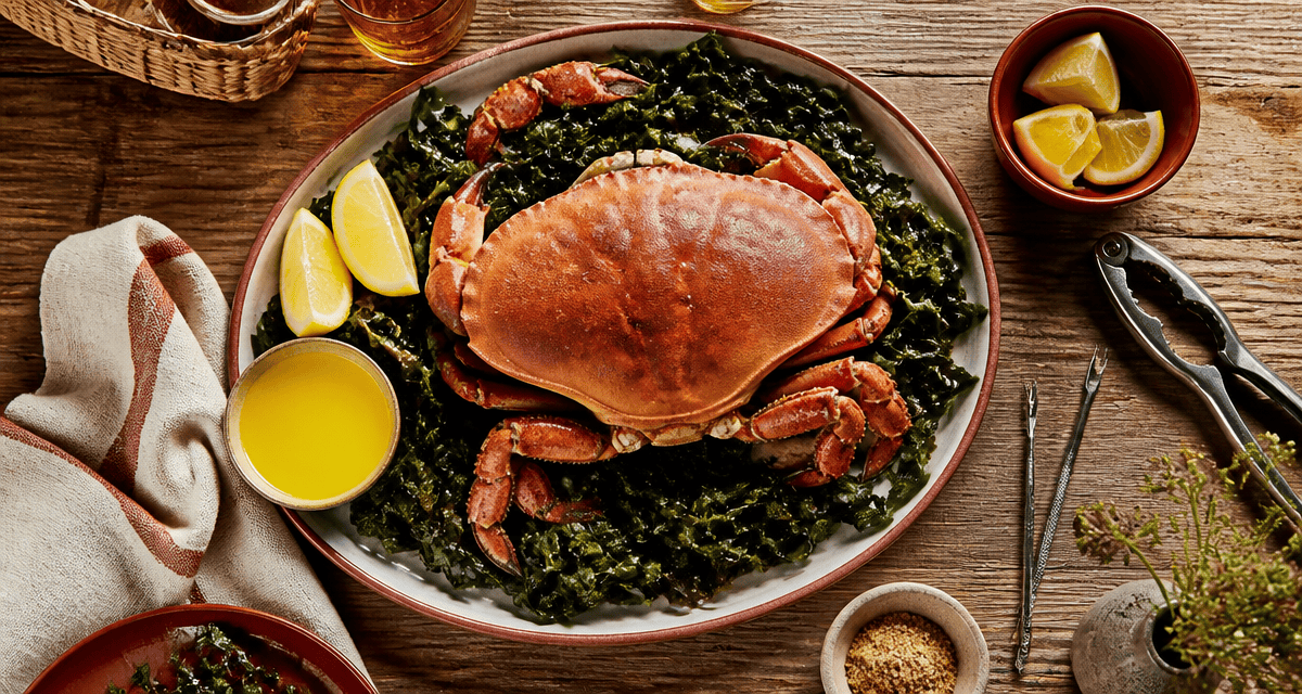 Cuisson des crabes sur plateau avec tourteau et citron
