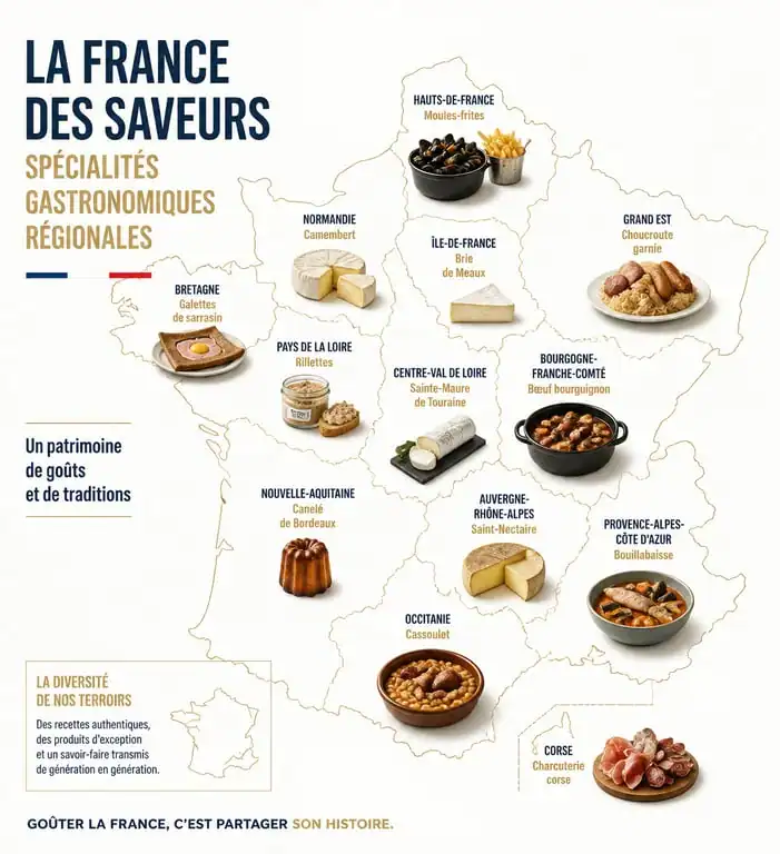 Carte des spécialités françaises à offrir par région