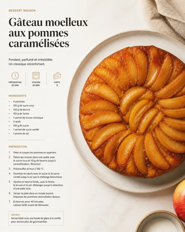 Gâteau moelleux aux pommes, une recette facile avec des pommes
