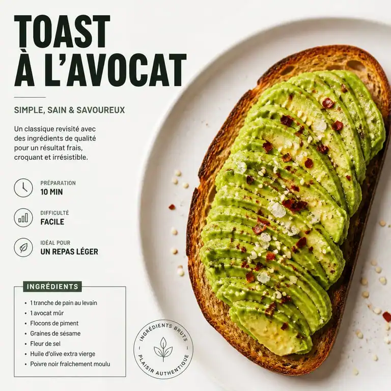 Recette toast avocat sur pain au levain garni de graines et piment