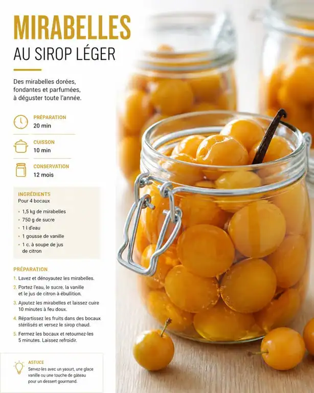 Bocaux de mirabelles au sirop faits maison