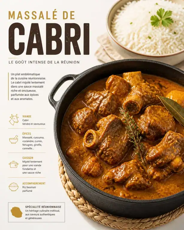 Plat traditionnel de massalé de cabri avec sauce riche et épices
