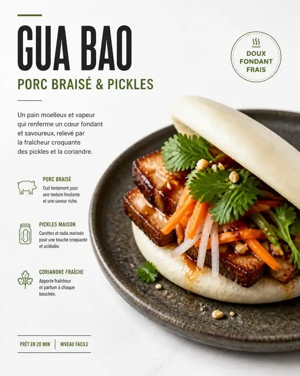 Recette de bao bun maison garni de porc braisé et pickles