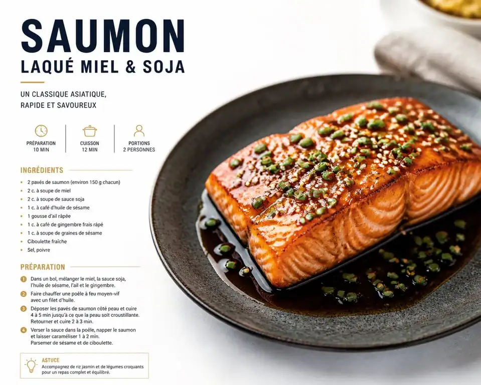 Pavé de saumon mariné au miel et soja, assaisonnement pour saumon prêt à déguster