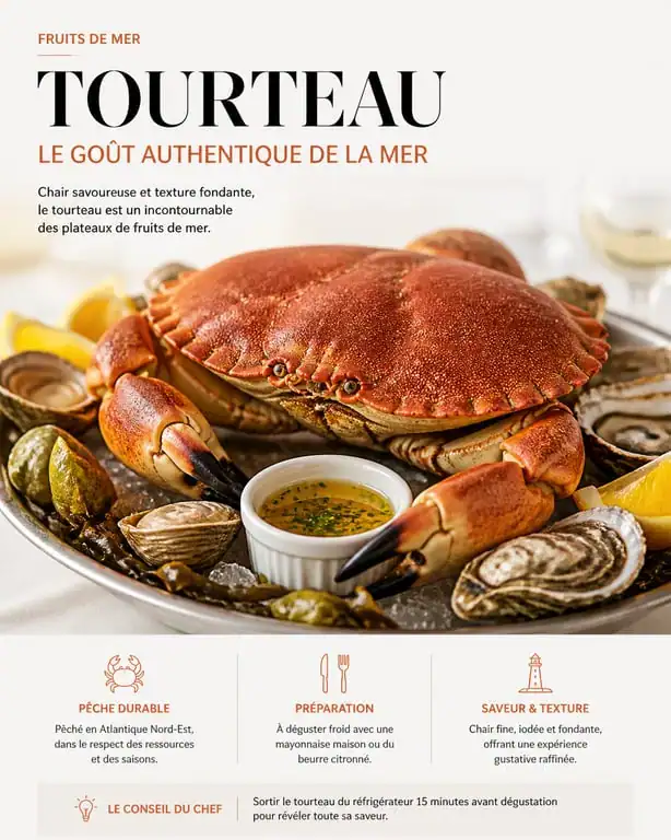 Recette tourteau cuit au beurre citronné sur plateau de fruits de mer