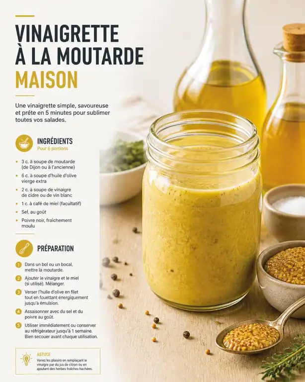Vinaigrette moutarde maison dans un bocal en verre