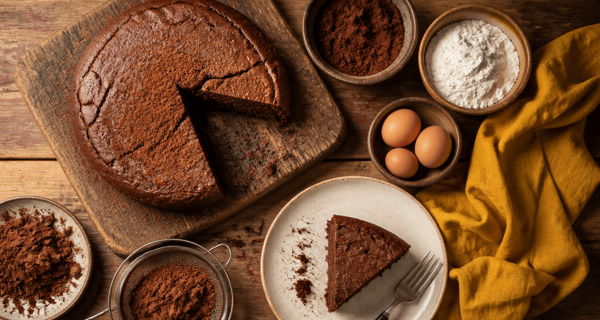 gateau cacao moelleux decoupe sur planche