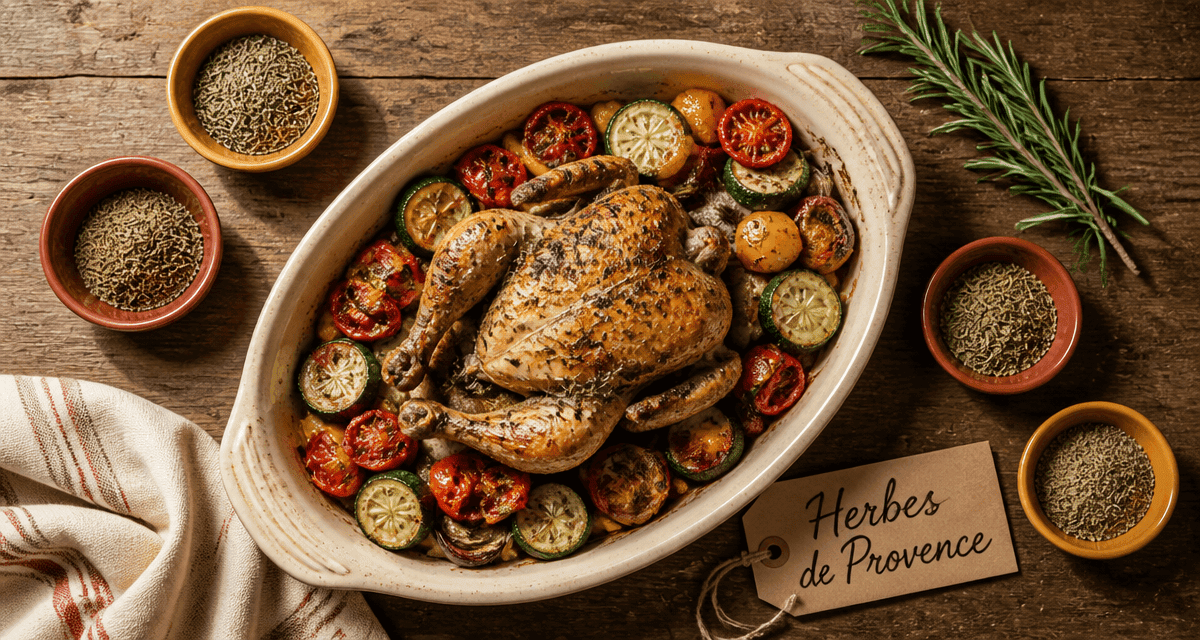 Herbes de Provence sur plat poulet rôti