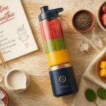 Mixeur à smoothie individuel avec fruits et smoothie coloré