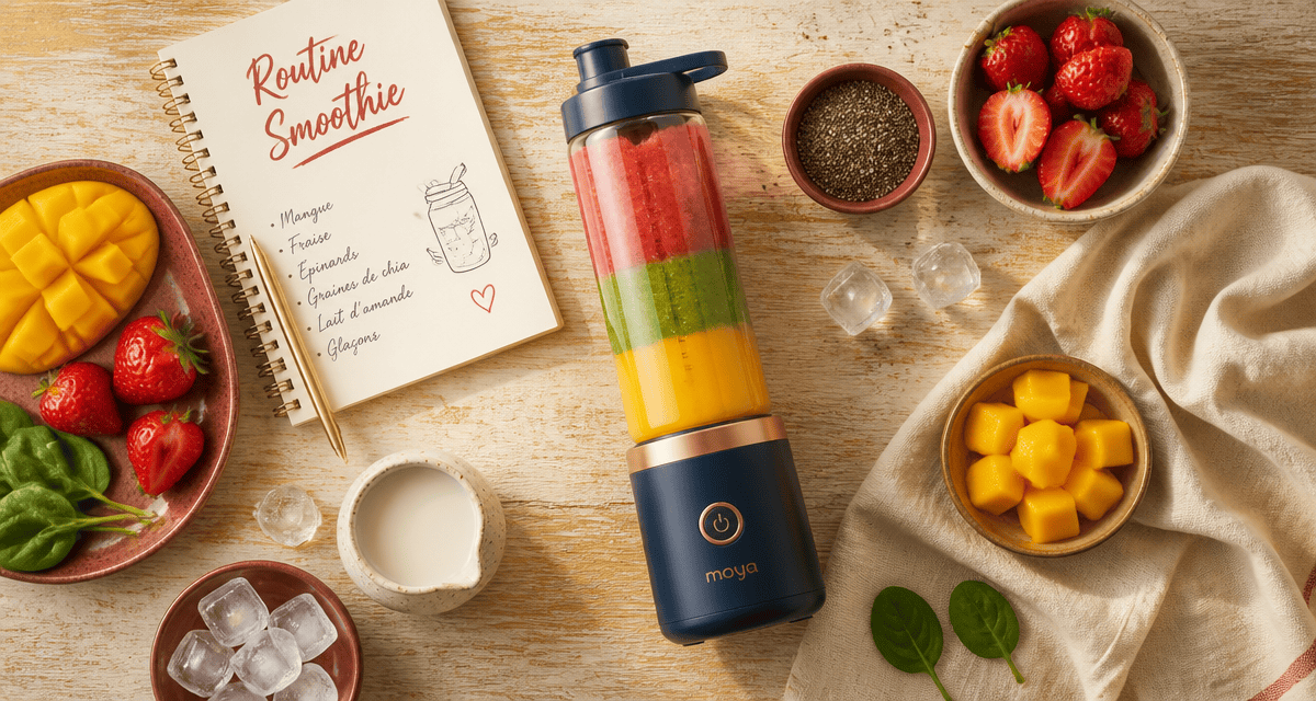 Mixeur à smoothie individuel avec fruits et smoothie coloré