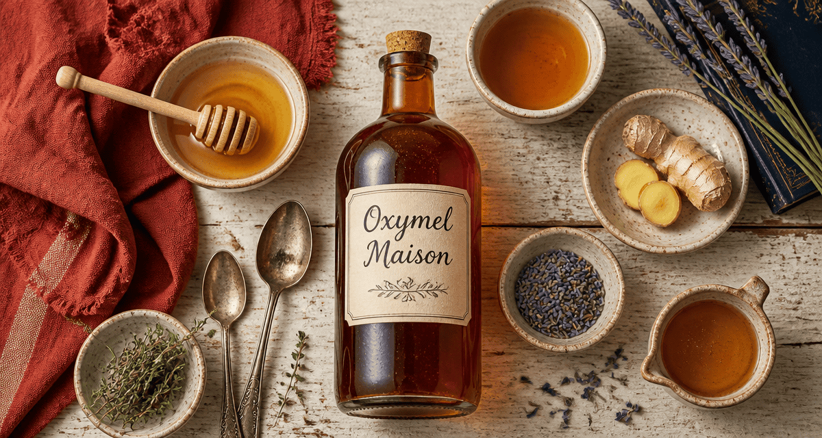 oxymel recette flat-lay ingrédients miel vinaigre
