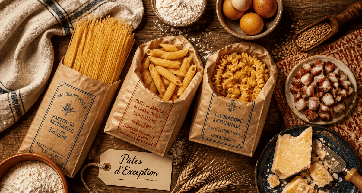 Pates italiennes marques artisanales sur table