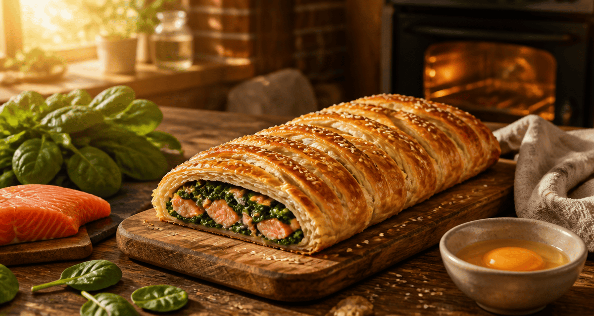recette avec de la pate feuilletee saumon epinards sur table