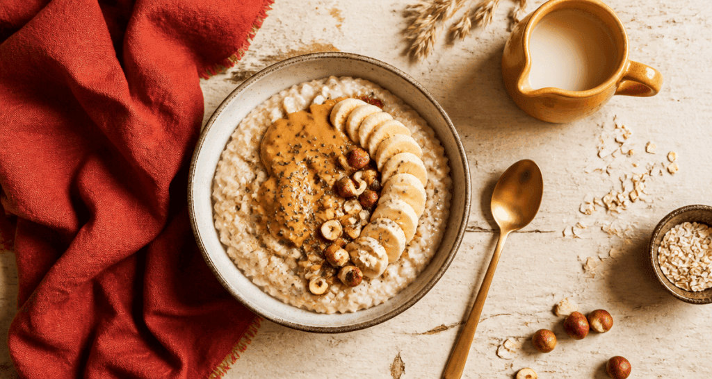 recette de porridge crémeux banane et beurre de cacahuète