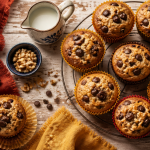 recette muffin banane moelleux avec pépites chocolat sur table