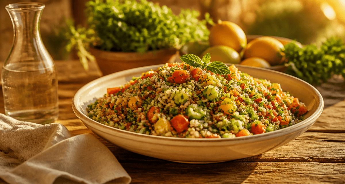 recette taboulé méditerranéen plat coloré sur table