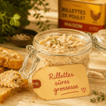 Rillette industrielle et grossesse sur table avec thermomètre