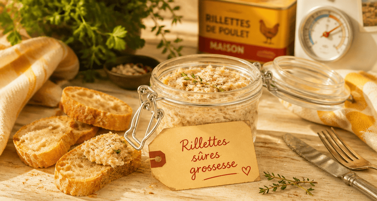 Rillette industrielle et grossesse sur table avec thermomètre
