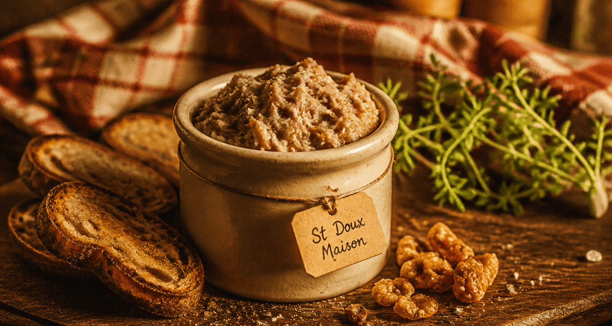 St Doux rillettes maison, pot et pain grillé