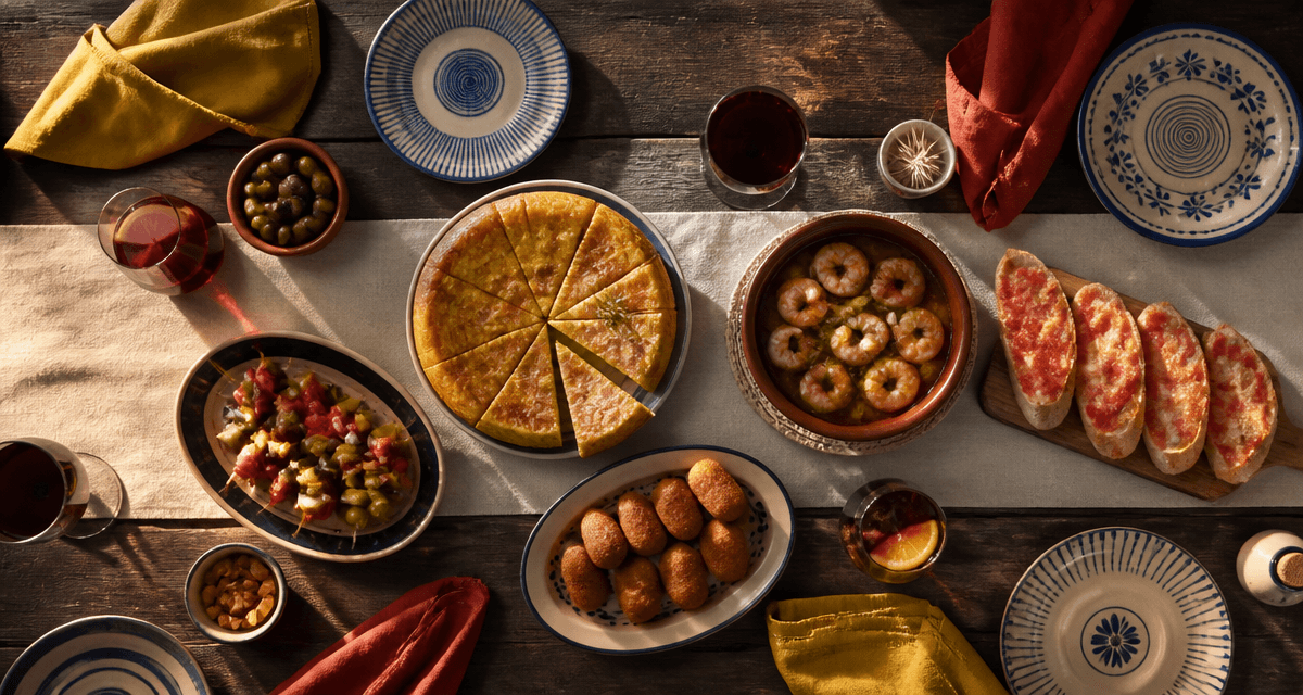 Tapas espagnols variés sur grande table